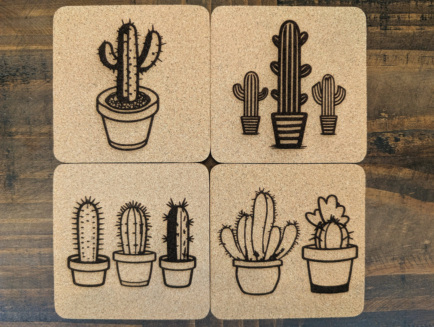 Cactus Cork Coasters - 4 Pack Square