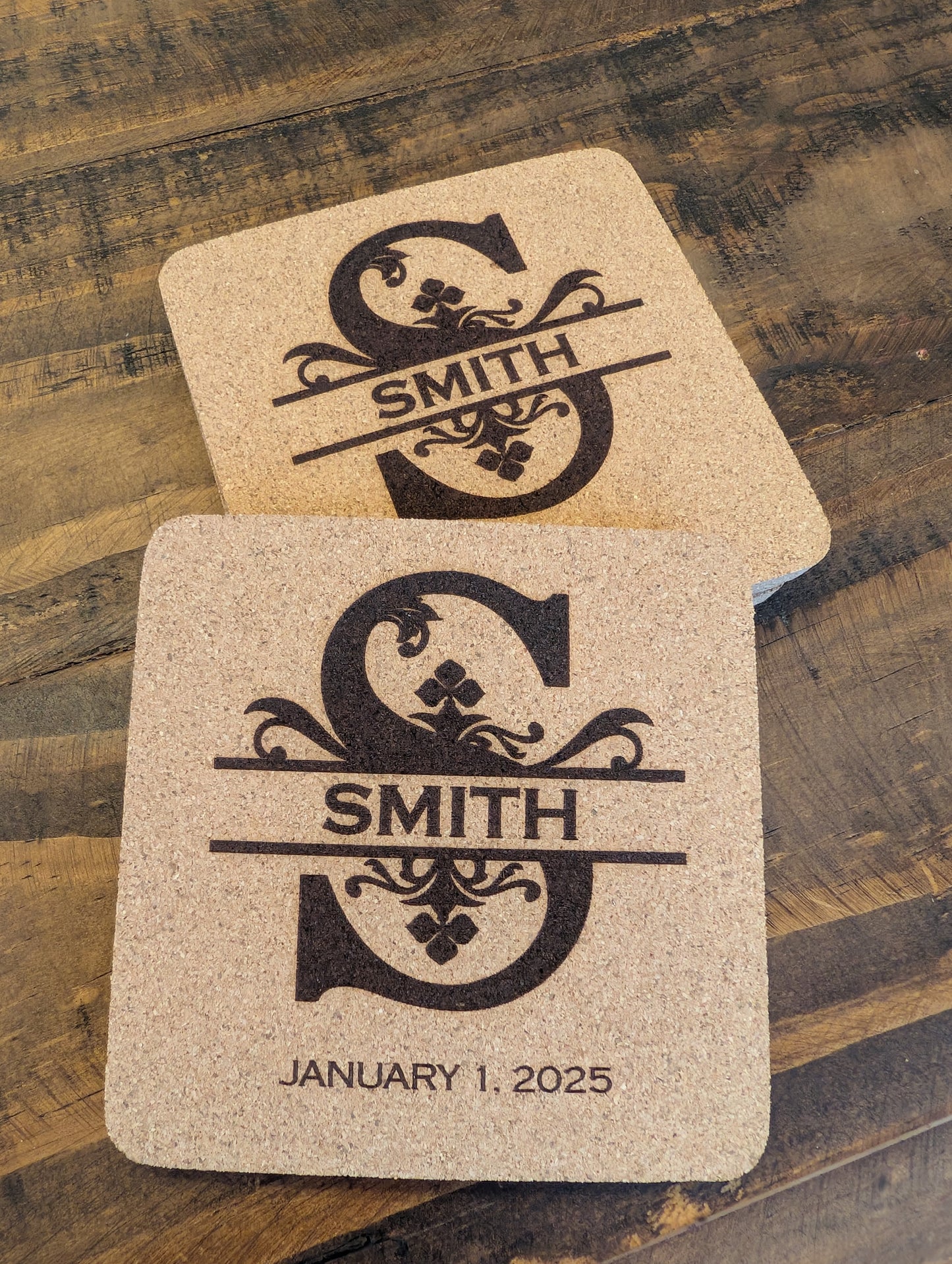 Custom Regal Monogram Square Cork Coasters - 4 Pack