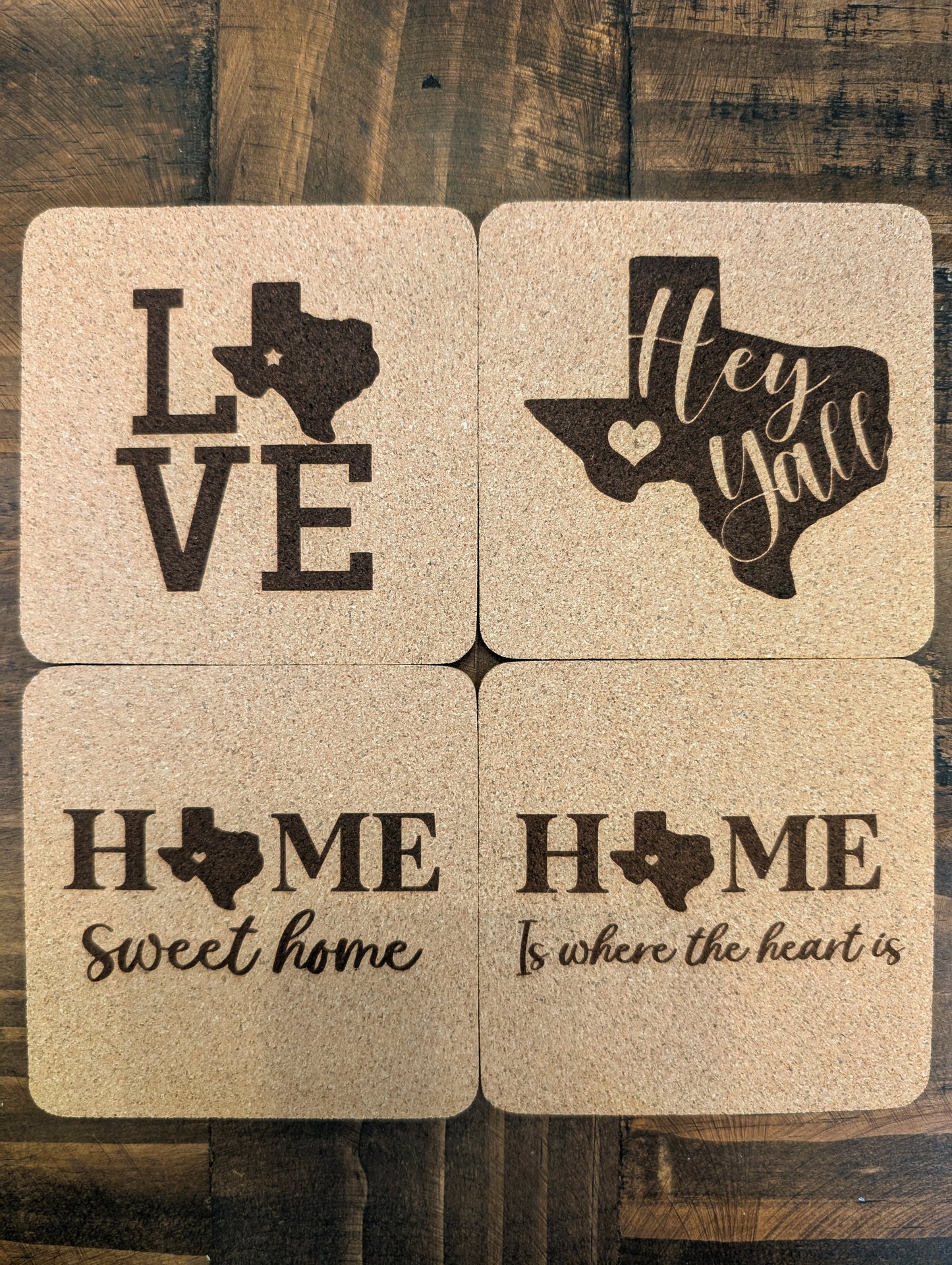 Texas Cork Coasters Collection #1 - 4 Pack Square