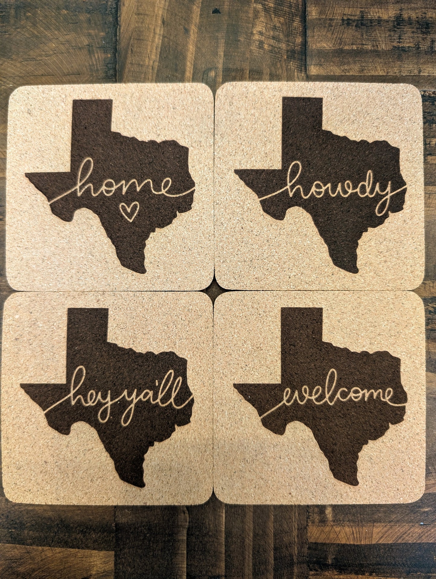 Texas Cork Coasters Collection #2 - 4 Pack Square