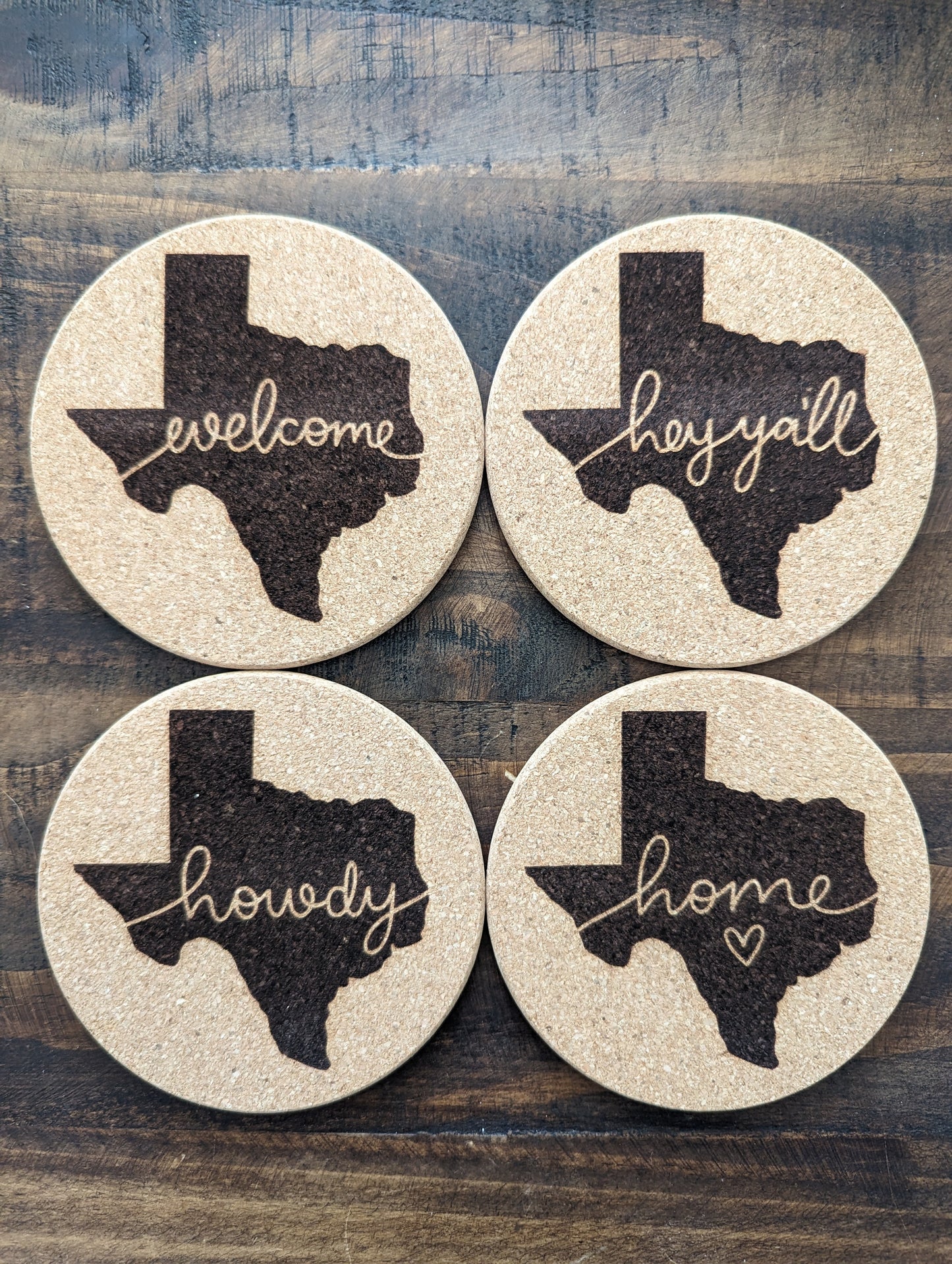 Texas Cork Coasters Collection #2 - 4 Pack