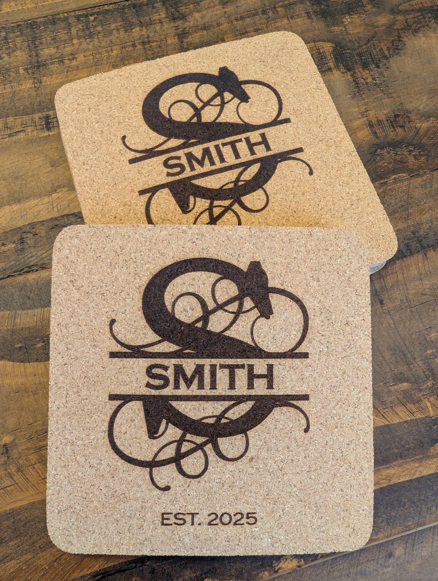 Custom Roman Monogram Square Cork Coasters - 4 Pack