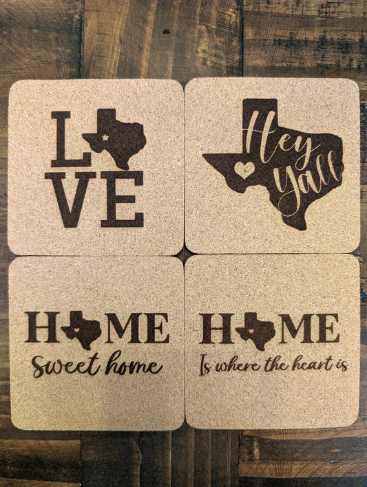 Texas Cork Coasters Collection #1 - 4 Pack Square